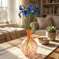 Glass Flowers in Vase, Glass Iris Flowers Bouquet - Long Stem Glass Flowers - Glass Birth Month Flower - Birthday Gift for Her