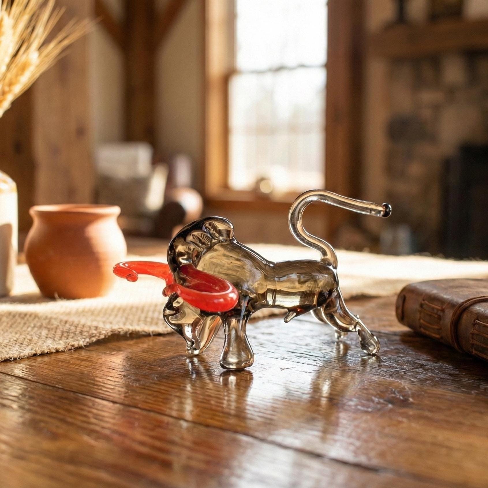 Hand Blown Glass Bull, Glass Bull Sculpture, Bull Statue, Bull Sculpture, Glass Paperweight, Blown Glass Animals, Glass Animal, Glass