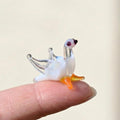Mini Glass Bird Figurine - Tiny Glass Dove - Hand Blown Glass Bird - Whimsical Clear-White Bird Figurine