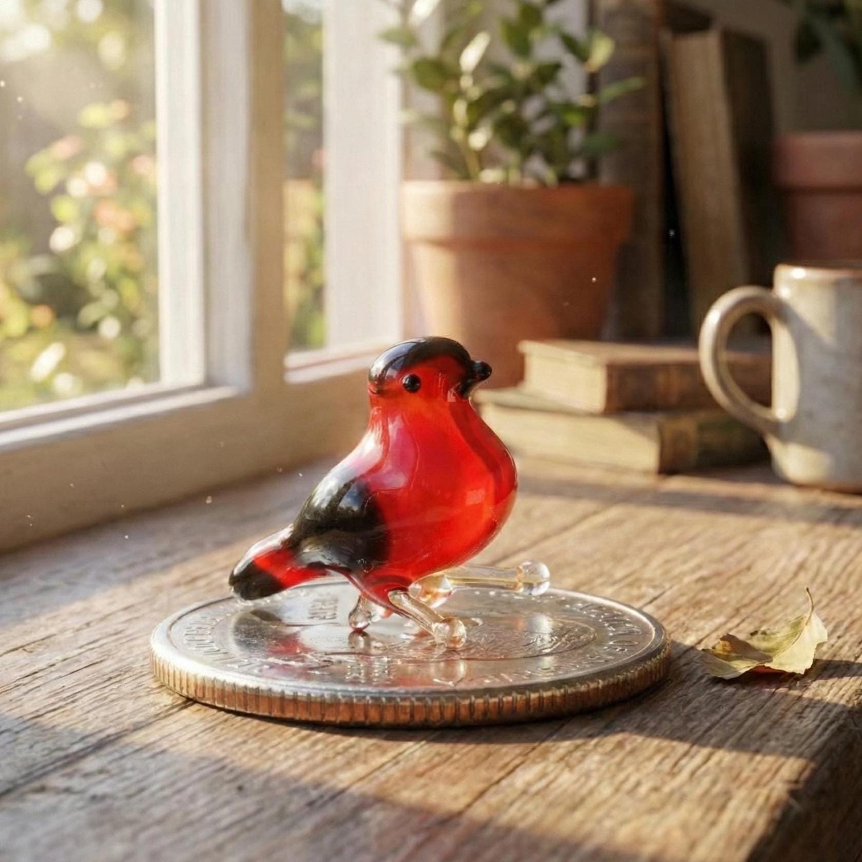 Tiny Glass Animals, Cardinal Gifts, Mini Glass Animals, Glass Bird Figurine, Red Bird, Handmade Glass Cardinal, Glass Bird, Bird Lover Gifts