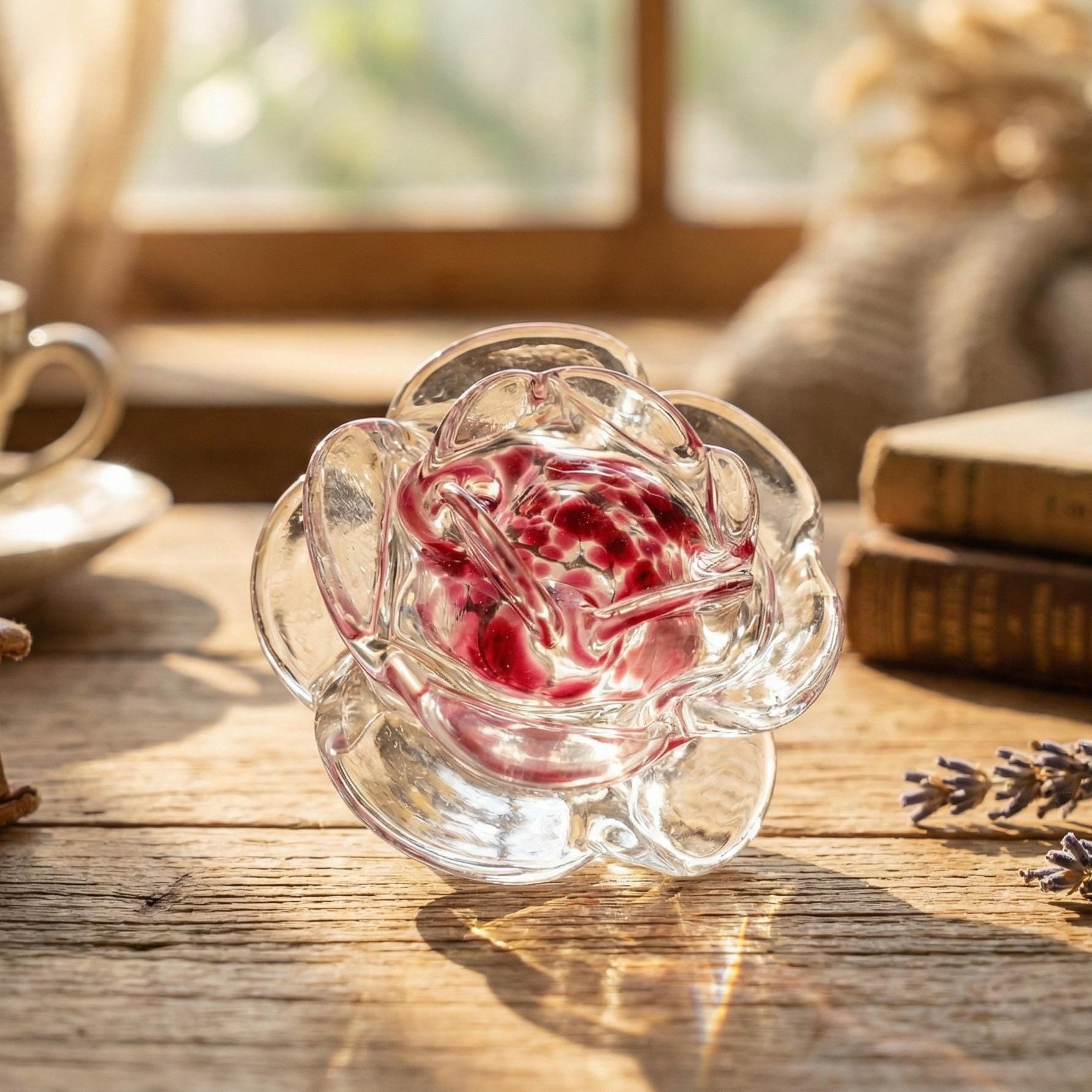 Pink Glass Rose - Romantic Mothers Day Gifts For Her - Rose Love Gift - Hand Blown Pink Glass Rose - Glass Rose Flower