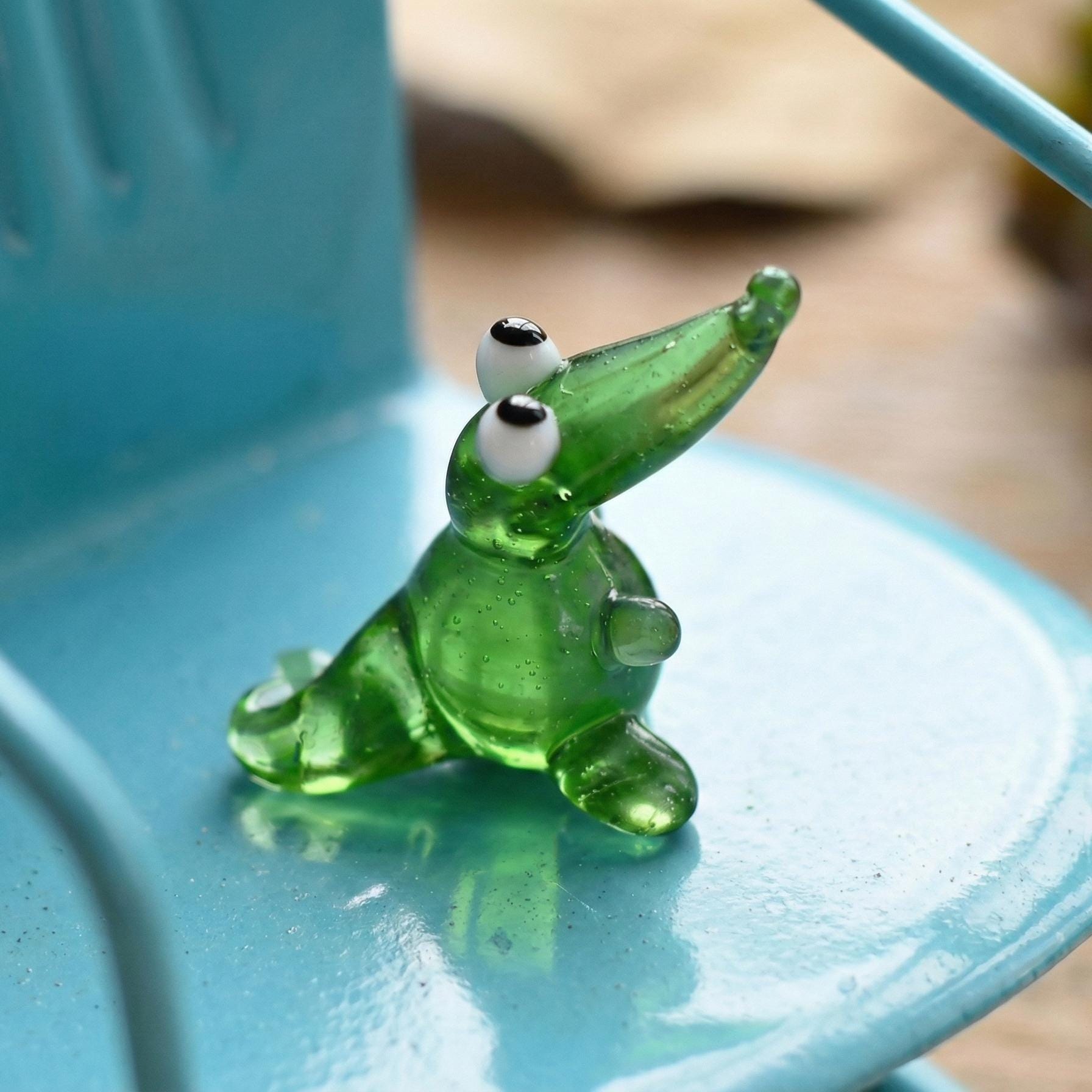 Alligator, Crocodile, Tiny Glass Animals, Mini Glass Animals, Alligator Art, Alligator Decor, Glass Figures, Miniature Glass, Green Art