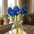 Beautiful extra long blue glass Iris flower. Excellent addition to your decor collection, unique gift. Each flower is priced individually.