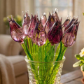 Purple Glass Flowers, Glass Tulips, Hand Blown Glass Flower Bouquet, Glass Flowers, Glass Birth Month Flower, Mothers Day Gifts Spring Decor