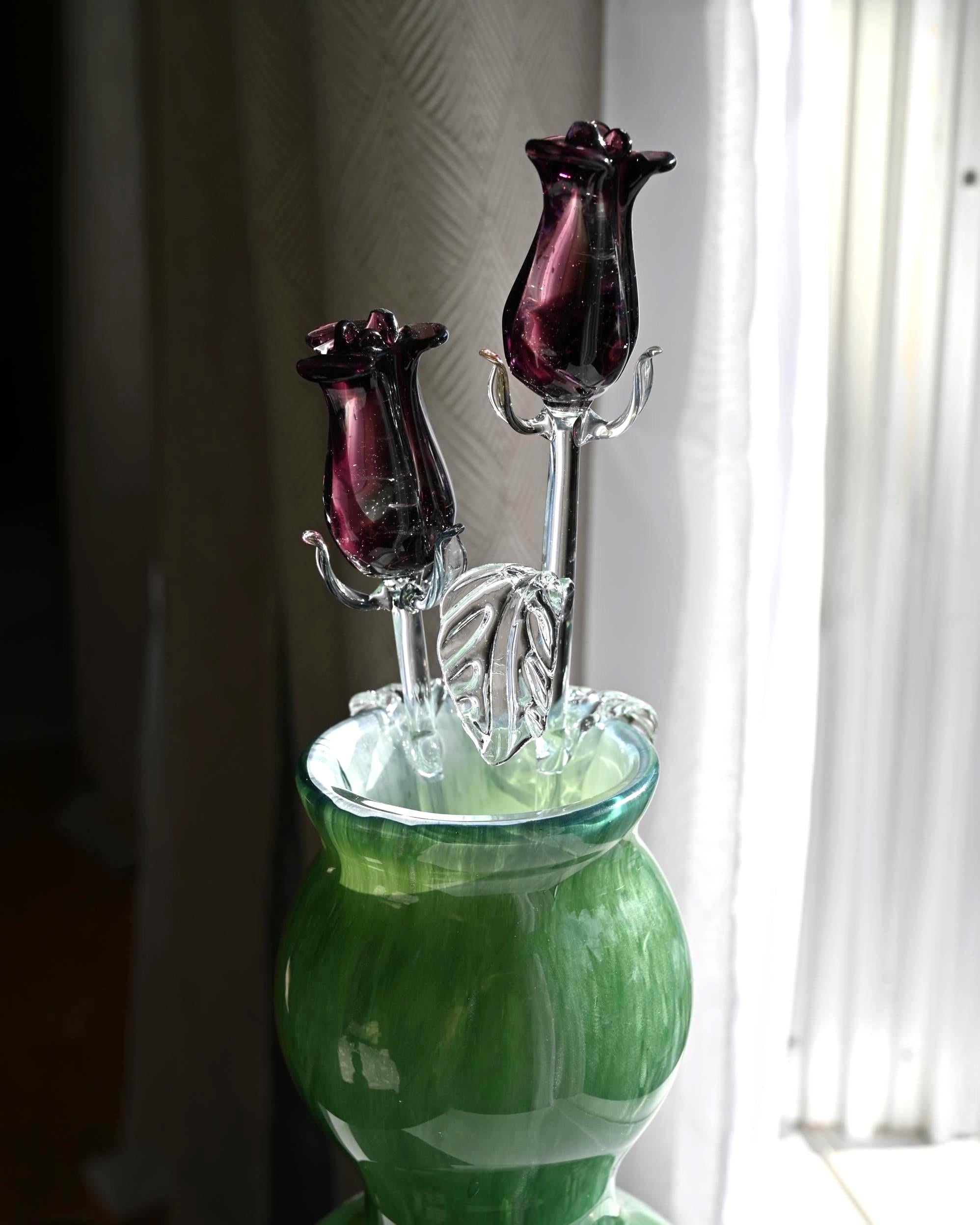 Hand Blown Glass Vase and Flower, Anniversary Gift for Her, Glass Sculpture, Hand Blown Glass, Glass Art, Spring Decor, Birthday Gift