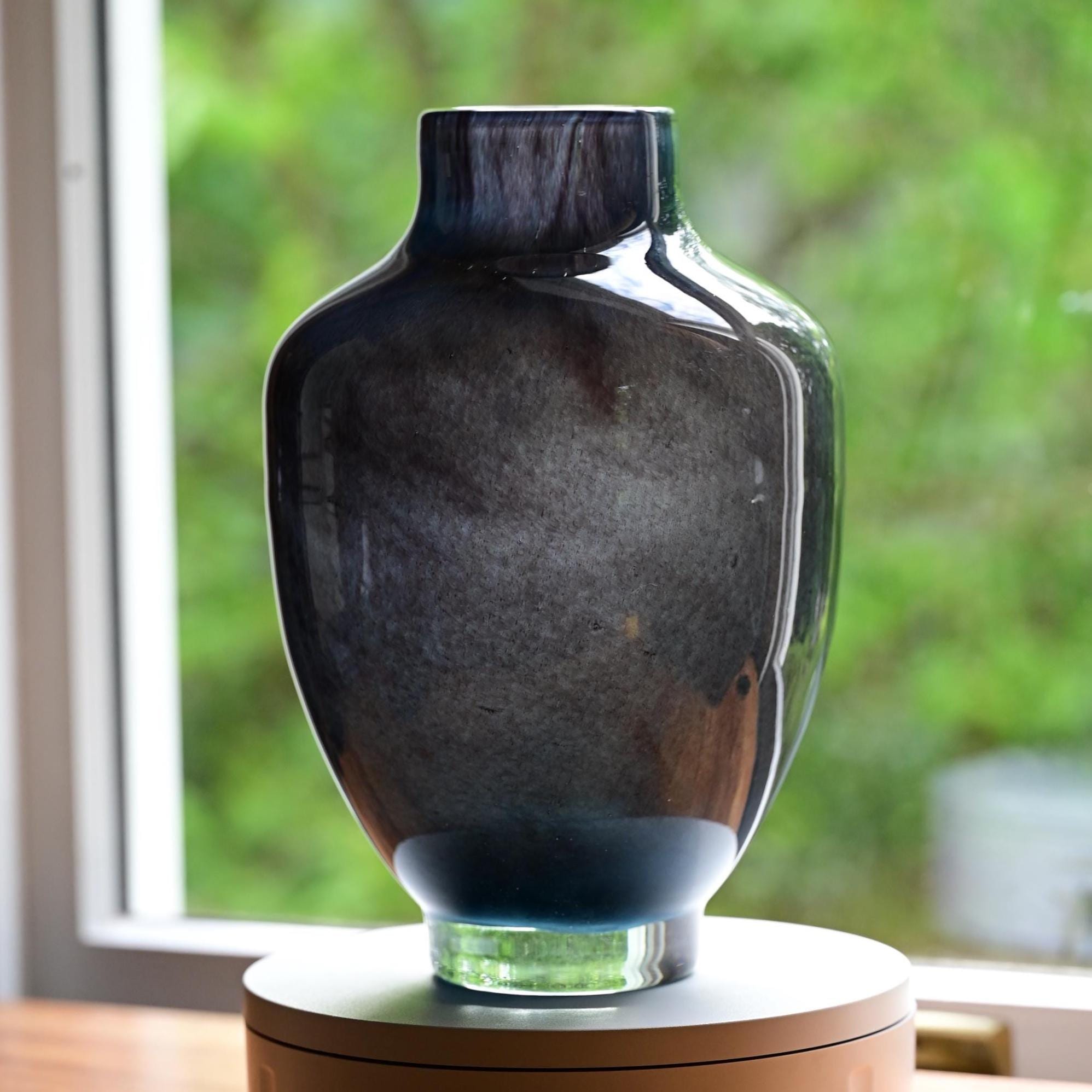 Hand Blown Glass Vase, Blue Glass Vase, Heavy Glass Vase, Large Vase, Large Glass Vases, Black Vase, Blown Glass Vase, Birthday Gift