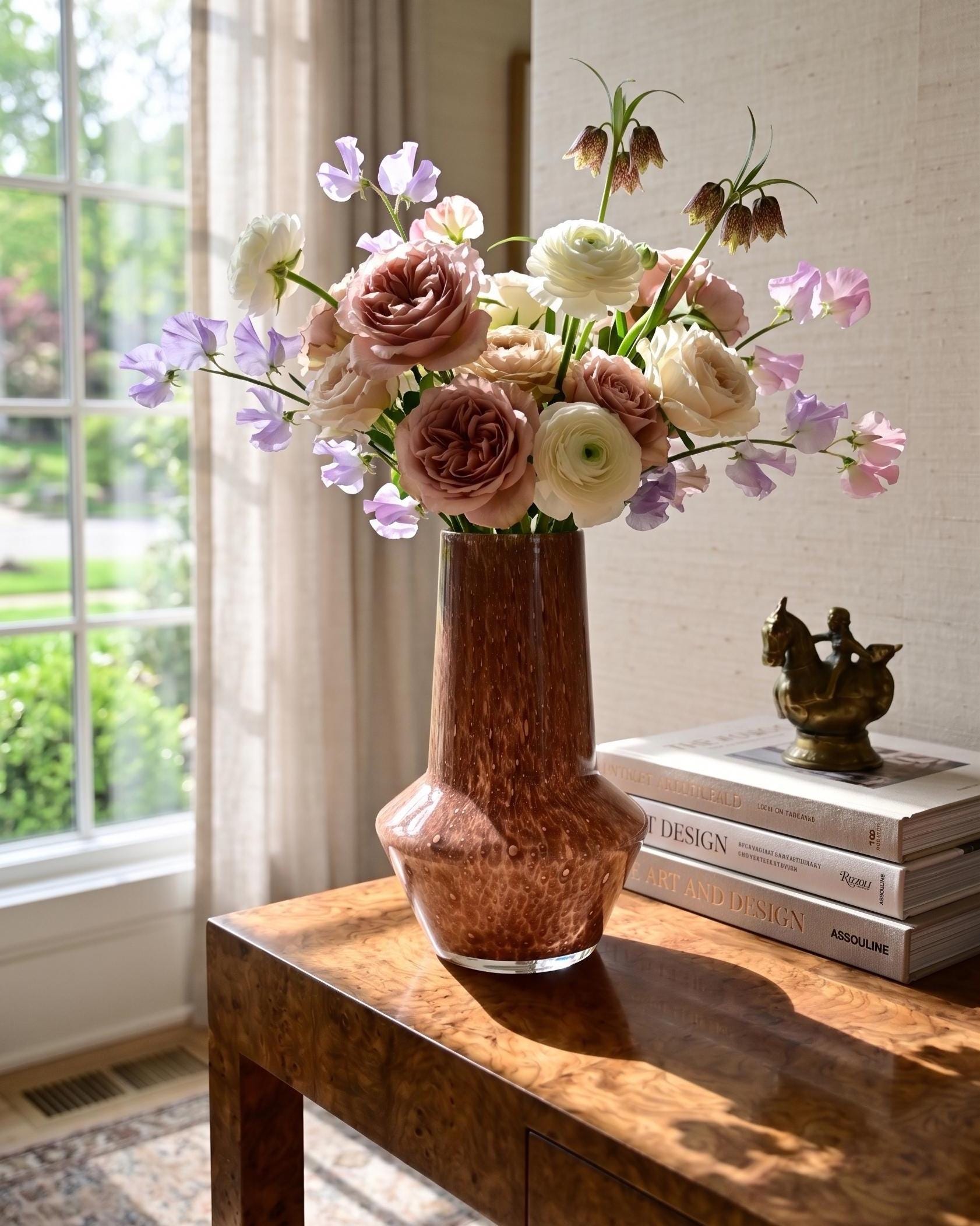 Hand Blown Glass Vase, Brown Glass Vase, Unique Vase, Art Glass Vase, Brown Vase, Flower Vase, Vase for Flowers, Glass Vase, Birthday Gift