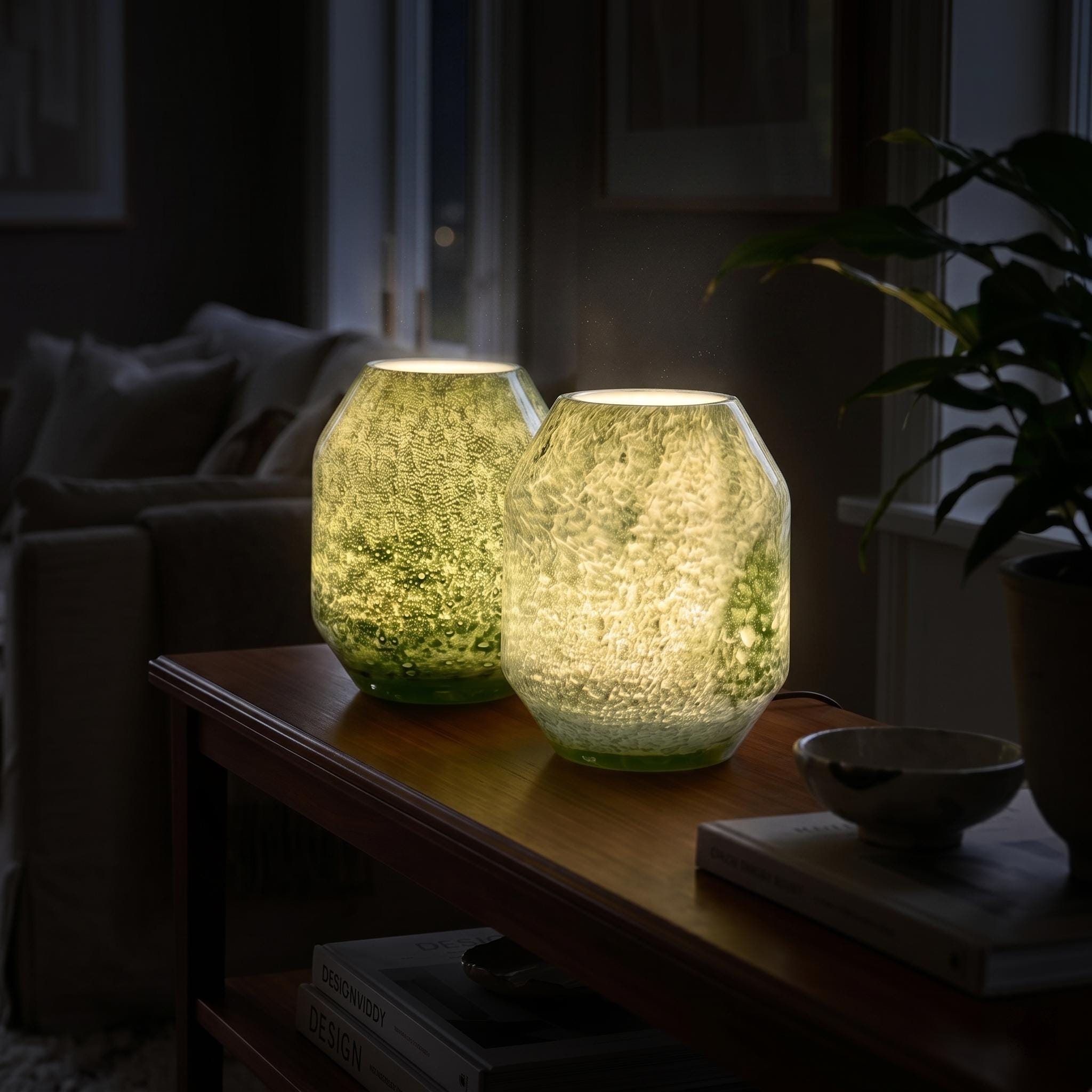Cordless Green Glass Lamp