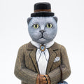 Hand Carved Wooden Cat w Suit & Umbrella