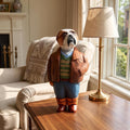 Hand Carved English Bulldog w Leather Jacket