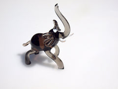 Handmade Grey Glass Elephant Figurine: Collectible Art Glass Sculpture