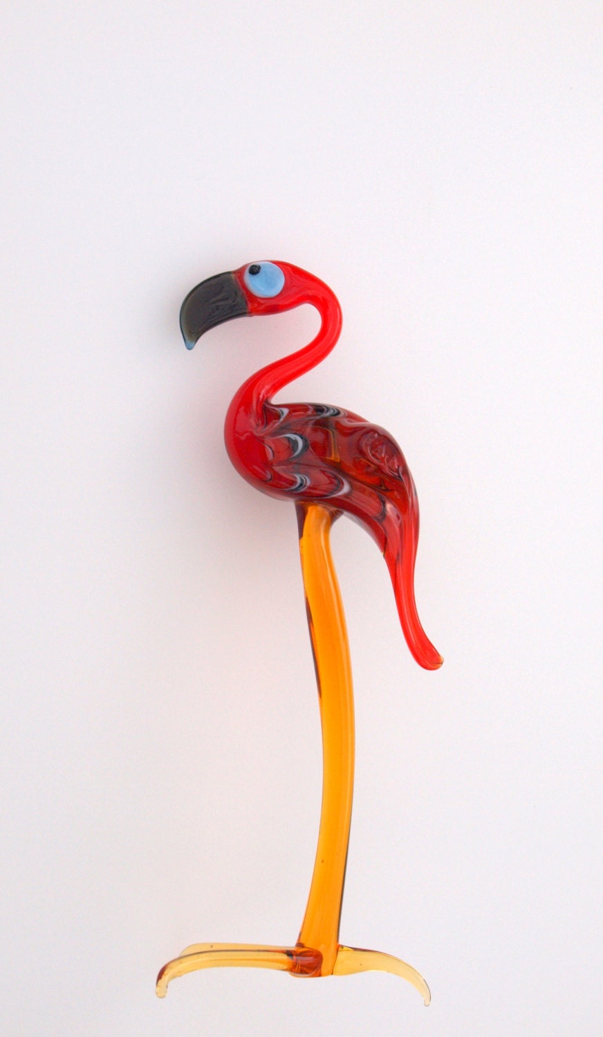 Handmade Glass Flamingo Figurine: Red-Orange Collectible Sculpture