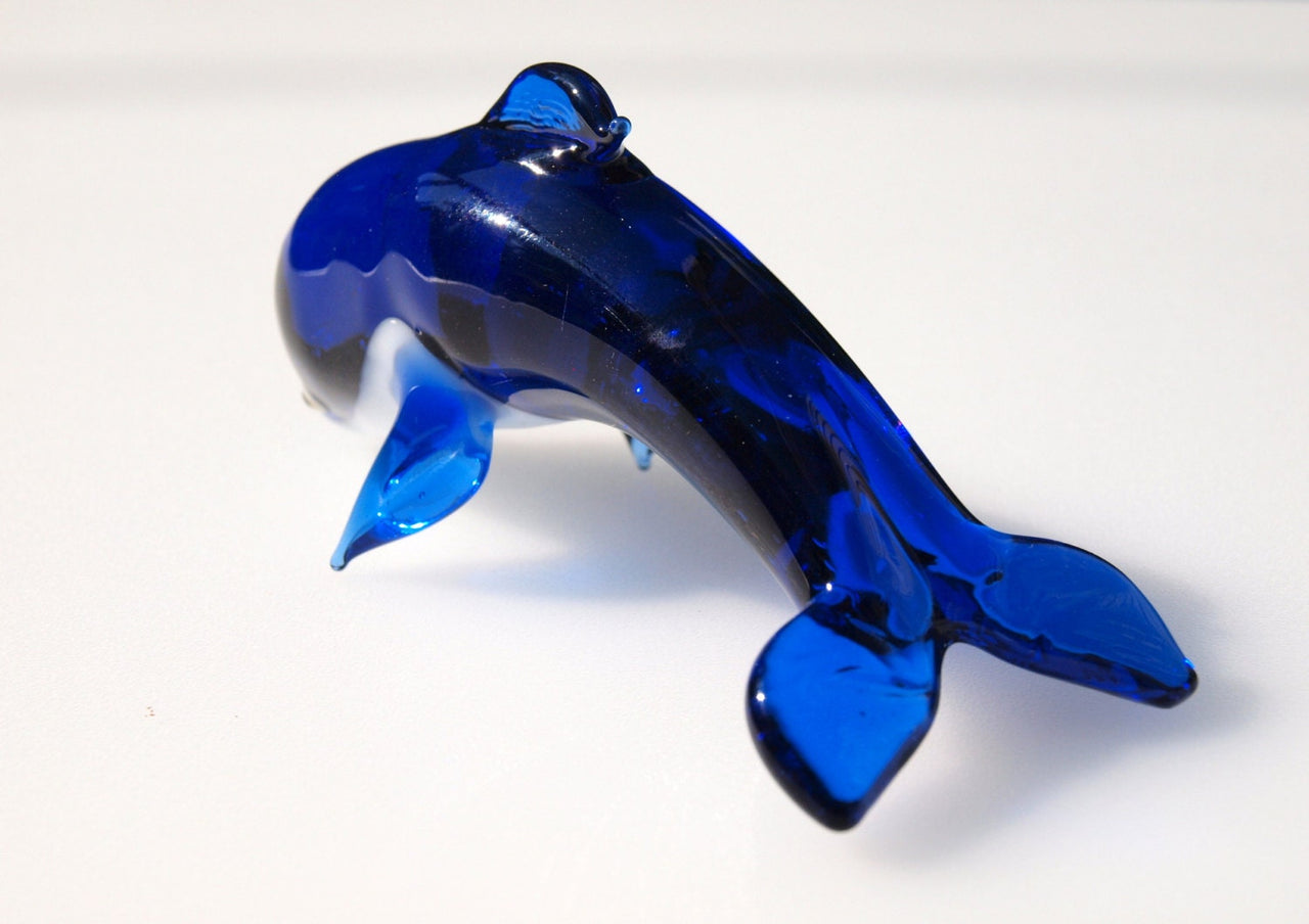 Cobalt Blue Glass Dolphin, Coastal Decor, Beach House Decor, Dolphin Gift, Blown Glass Animals, Ocean Art, Dolphin Statue, Paperweight