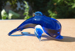 Cobalt Blue Glass Dolphin, Coastal Decor, Beach House Decor, Dolphin Gift, Blown Glass Animals, Ocean Art, Dolphin Statue, Paperweight