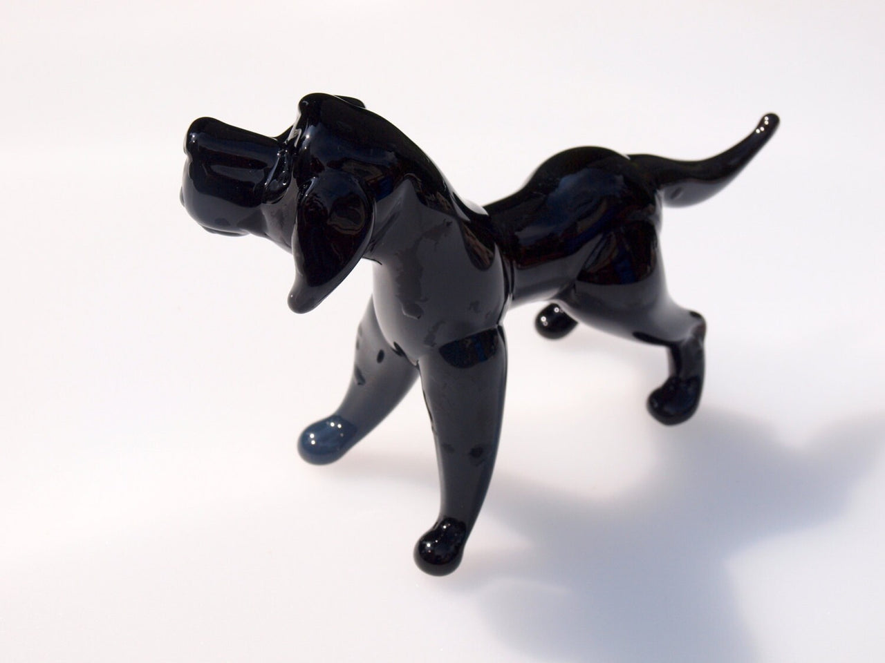Black Labrador Glass Statue: Handmade Dog Figurine, Art Glass Gift