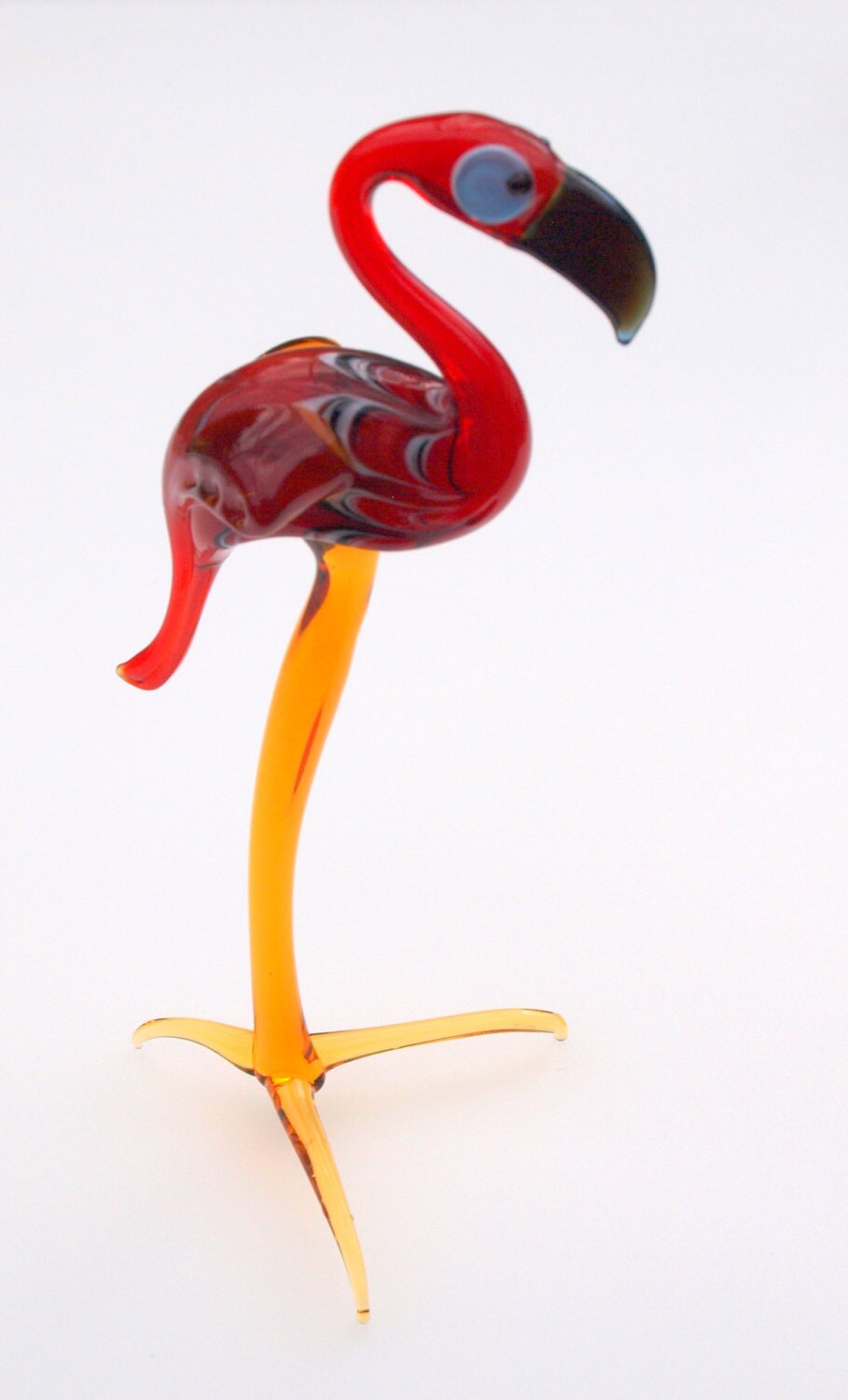 Handmade Glass Flamingo Figurine: Red-Orange Collectible Sculpture