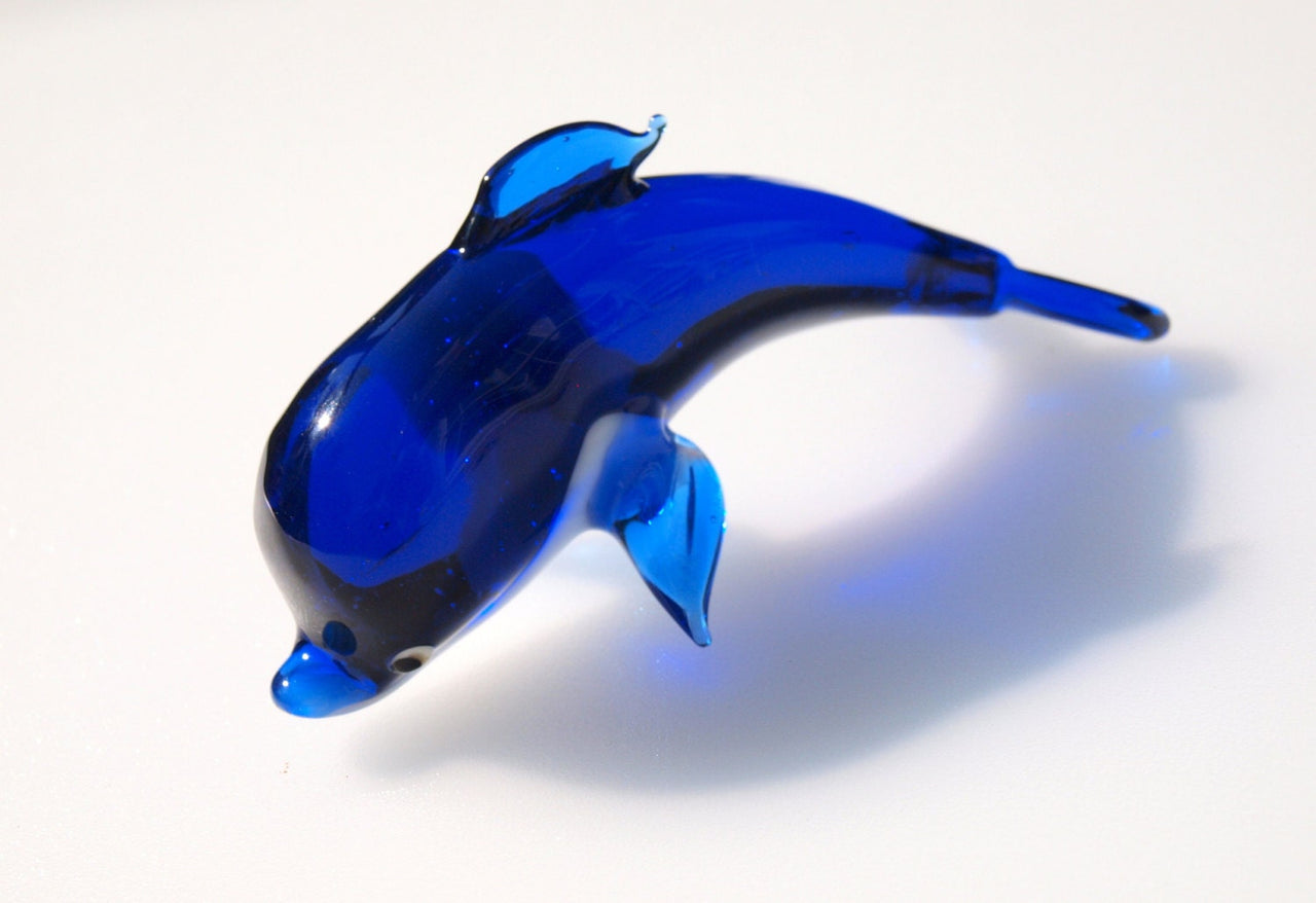 Cobalt Blue Glass Dolphin, Coastal Decor, Beach House Decor, Dolphin Gift, Blown Glass Animals, Ocean Art, Dolphin Statue, Paperweight