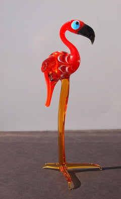 Handmade Glass Flamingo Figurine: Collectible Art Glass Sculpture