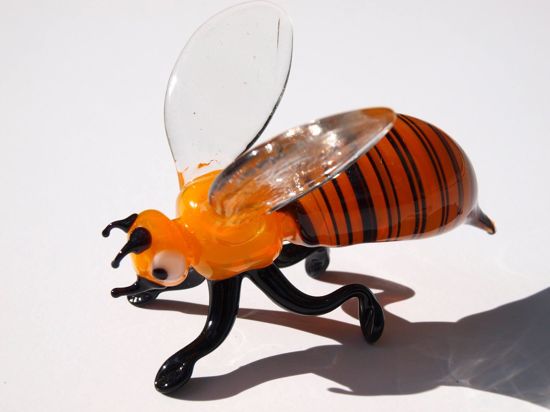 Handmade Glass Honey Bee Sculpture: Whimsical Art Glass Figurine