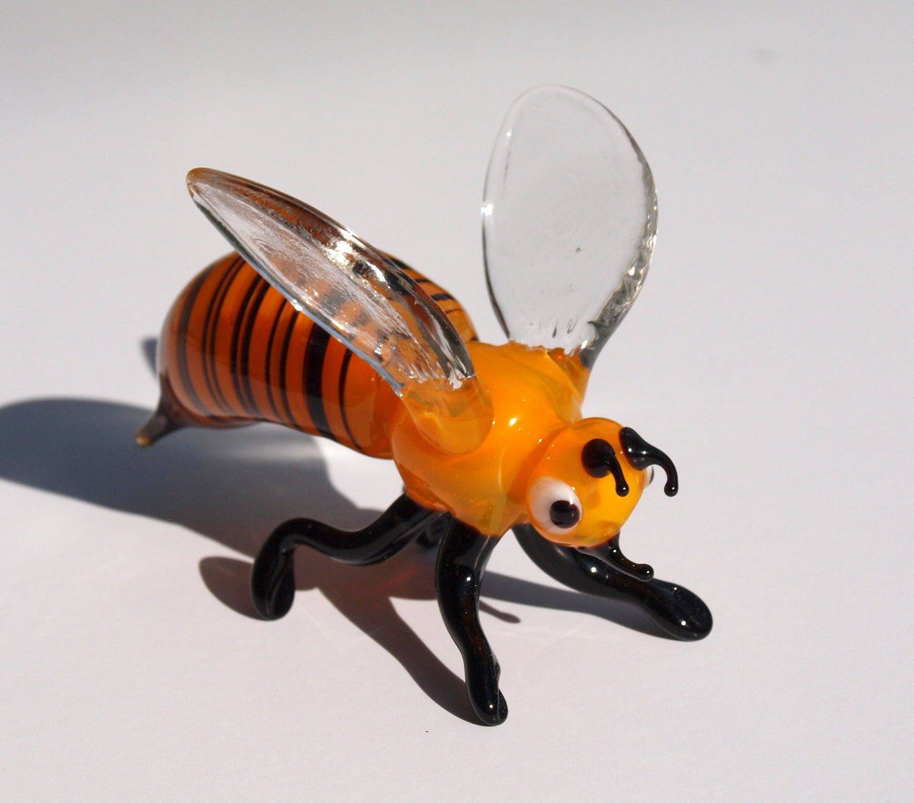 Handmade Glass Honey Bee Sculpture: Whimsical Art Glass Figurine