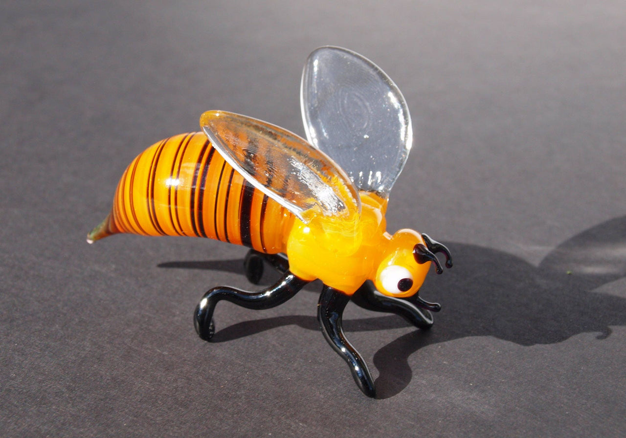 Handmade Glass Honey Bee Sculpture: Whimsical Art Glass Figurine