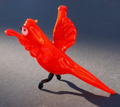Handmade Red Glass Bird Figurine: Flame Work Sculpture