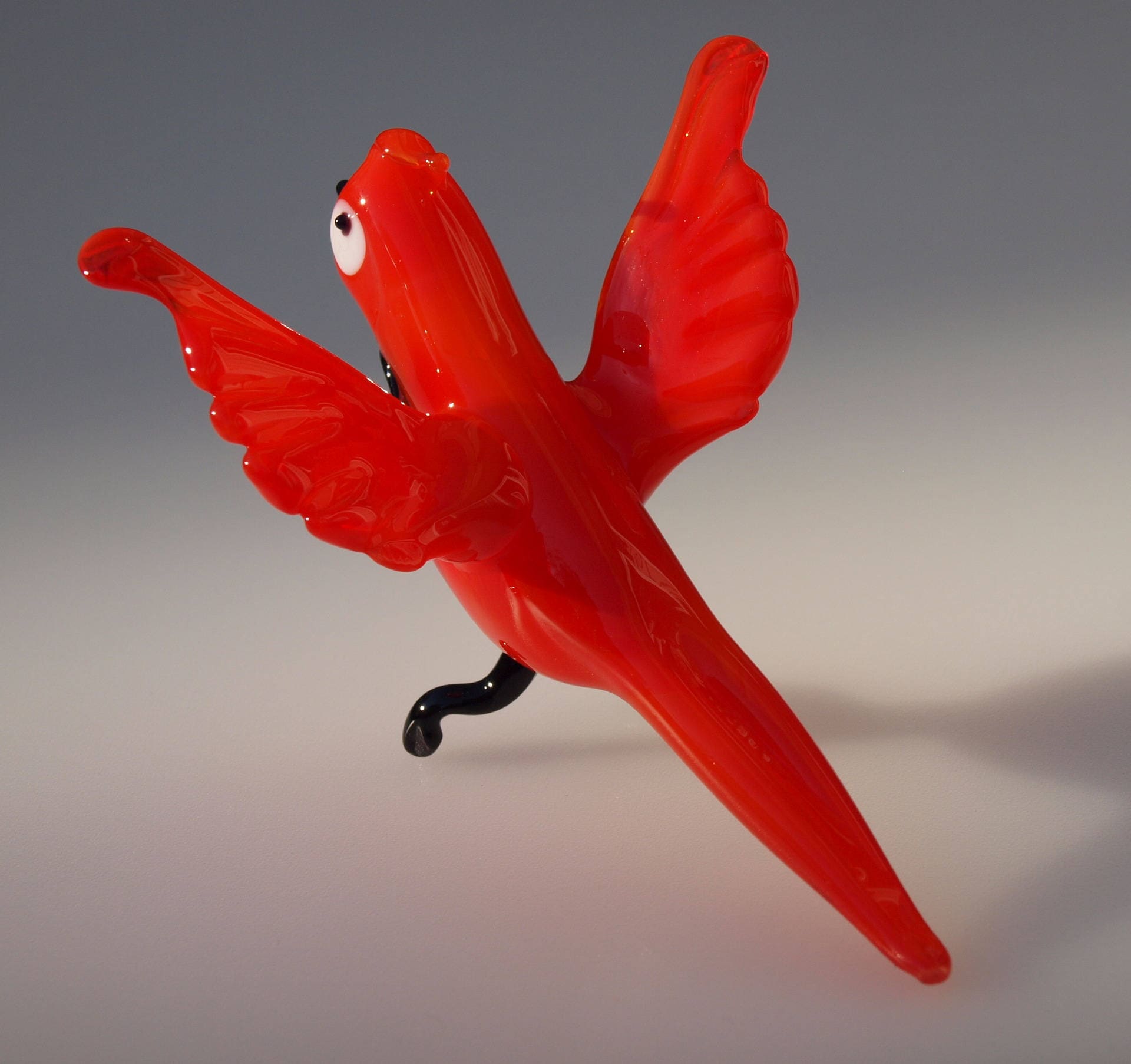 Handmade Red Glass Bird Figurine: Flame Work Sculpture