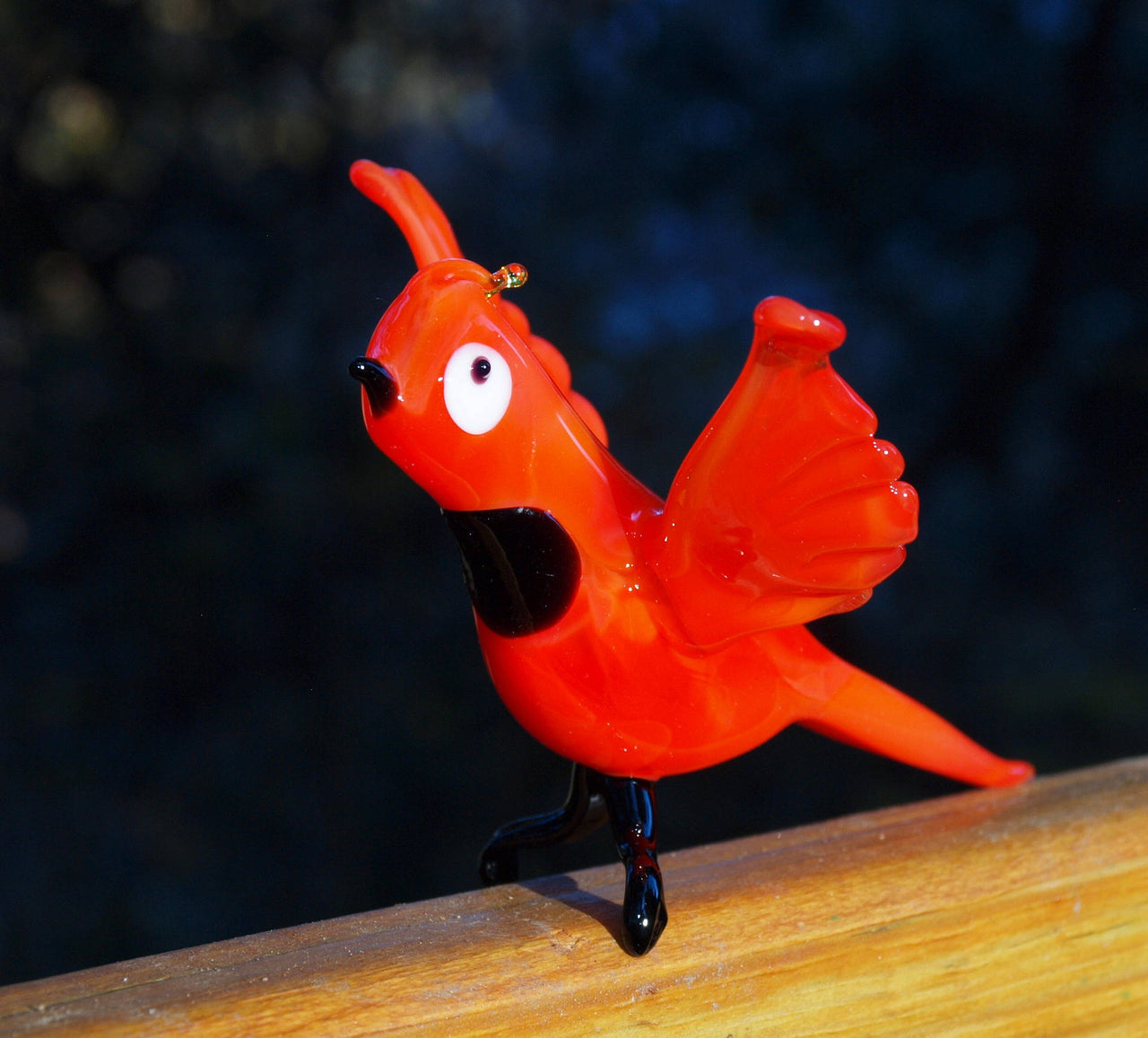 Handmade Red Glass Bird Figurine: Flame Work Sculpture