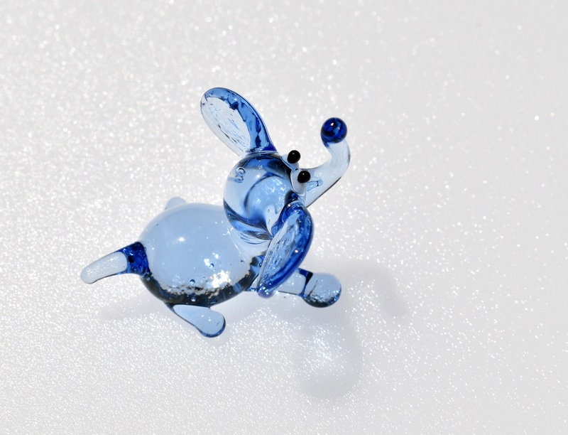 Lampwork Glass Elephant: Miniature Blue Figurine