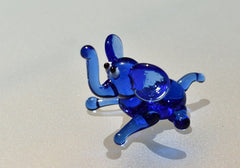 Blue Glass Elephant Figurine: Hand Blown Collectible Sculpture