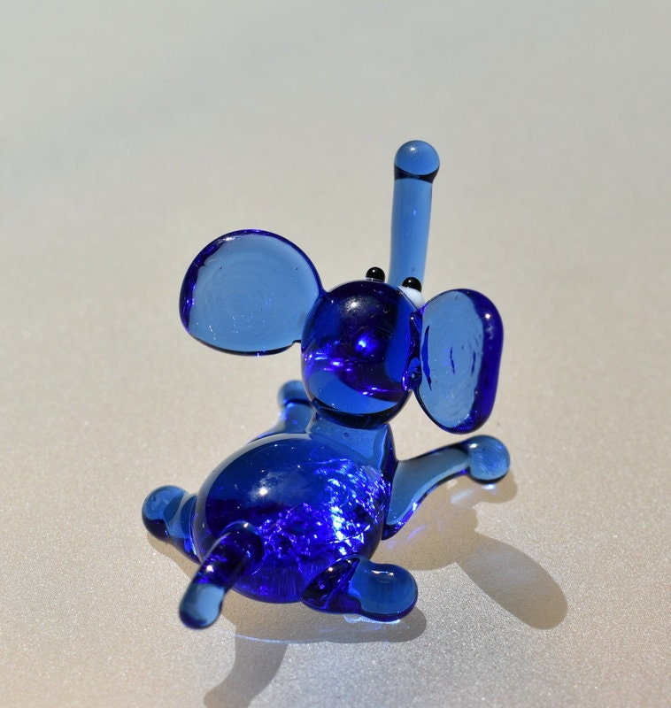 Blue Glass Elephant Figurine: Hand Blown Collectible Sculpture