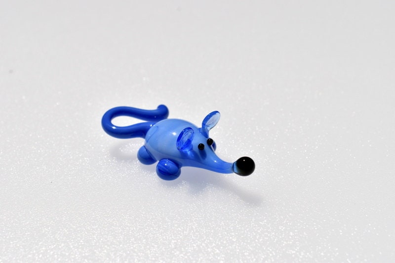 Lampwork Glass Mouse Miniature: Whimsical Blue Glass Menagerie