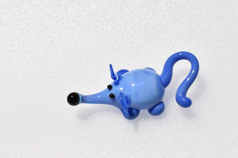 Lampwork Glass Mouse Miniature: Whimsical Blue Glass Menagerie