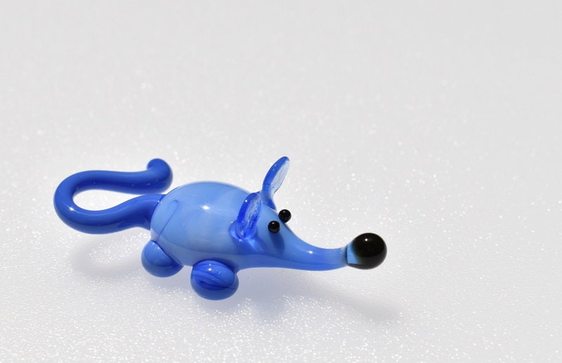 Lampwork Glass Mouse Miniature: Whimsical Blue Glass Menagerie