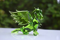 Green Glass Dragon Figurine: Hand-Blown Flame Work Art