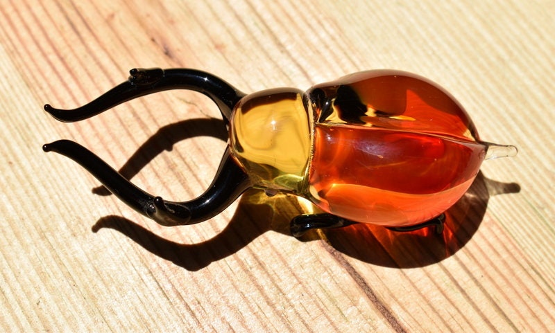 Flame Worked Glass Stag Beetle Figurine: Whimsical Art Glass Collectible