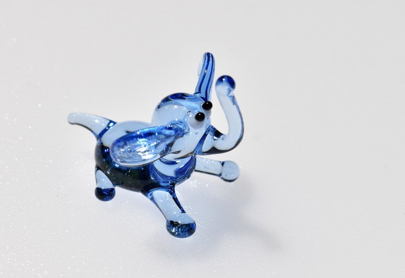 Blue Glass Elephant, Elephant Gifts, Elephant Figurine, Tiny Glass Animals, Glass Elephant, Elephant Decor, Baby Elephant, Mini Animals, Art