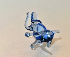 Lampwork Glass Elephant: Miniature Blue Figurine
