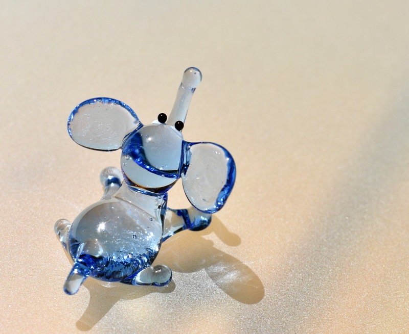 Lampwork Glass Elephant: Miniature Blue Figurine