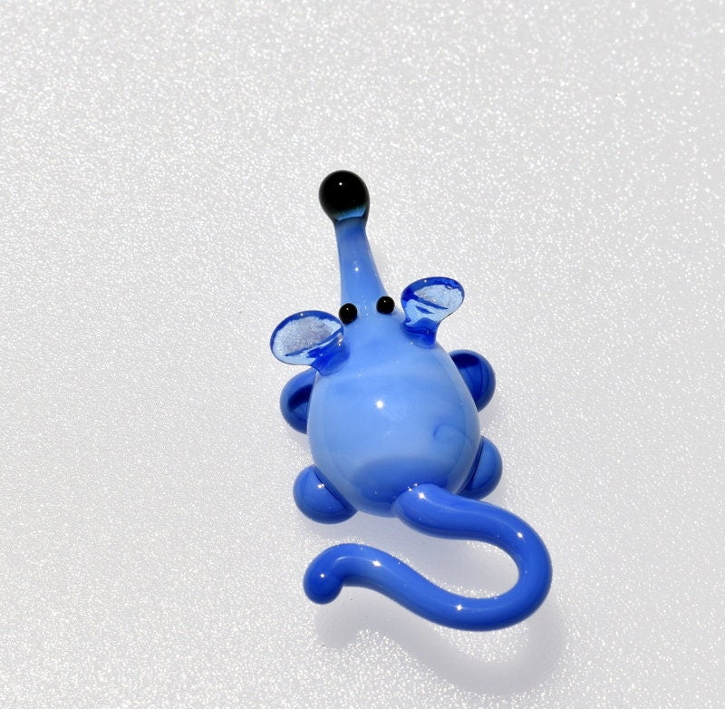 Lampwork Glass Mouse Miniature: Whimsical Blue Glass Menagerie