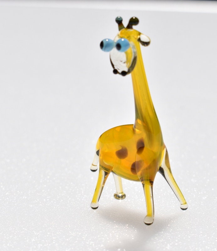 Cute glass giraffe, whimsical, Lamp work miniature character from Glass Menagerie, Unique gift.