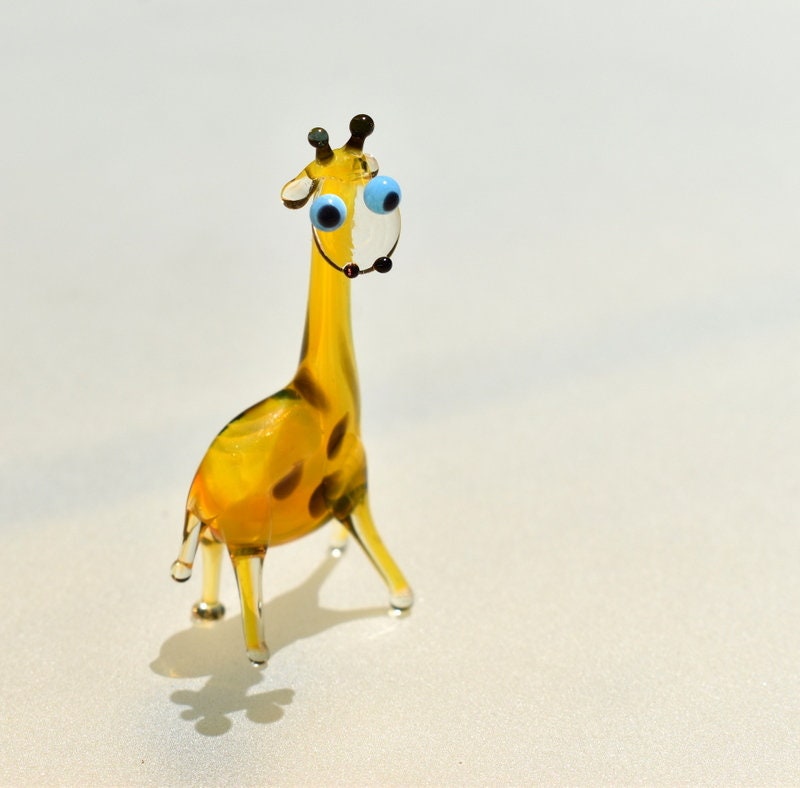 Cute glass giraffe, whimsical, Lamp work miniature character from Glass Menagerie, Unique gift.