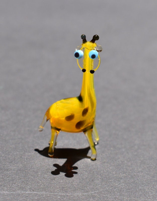 Cute glass giraffe, whimsical, Lamp work miniature character from Glass Menagerie, Unique gift.
