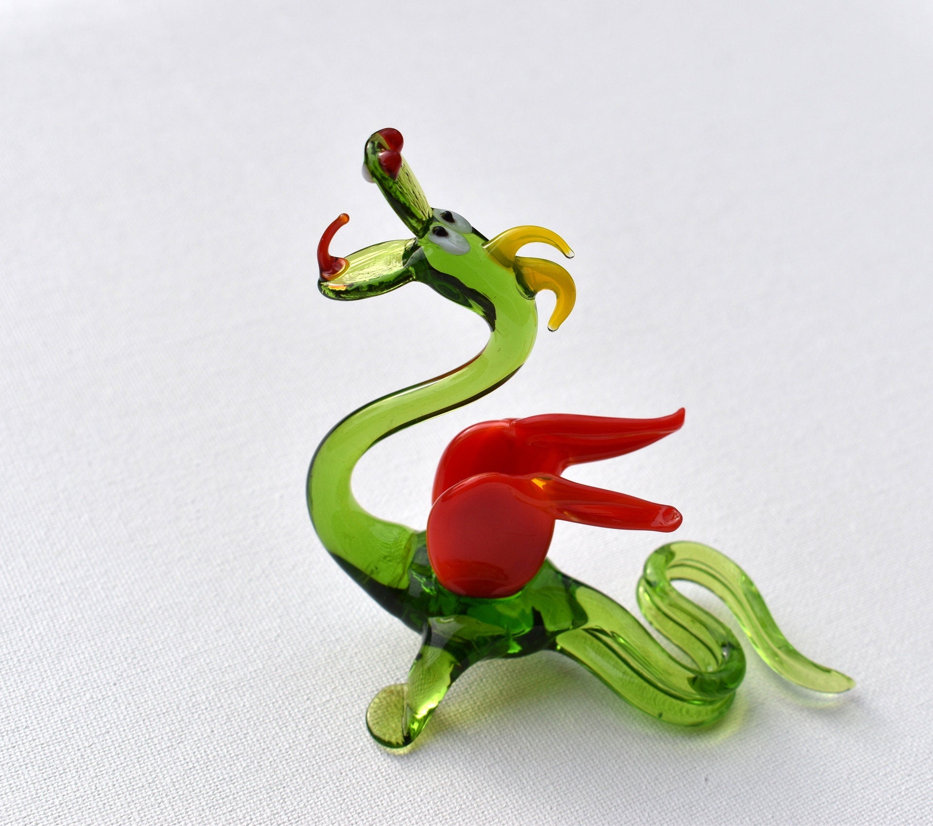 Green Glass Dragon Figurine: Hand-Made Flame Work Sculpture