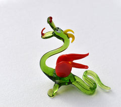 Green Glass Dragon Figurine: Hand-Made Flame Work Sculpture
