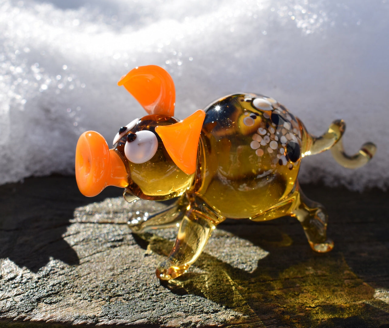 Amber Glass Pig Figurine: Hand-Blown Collectible Animal