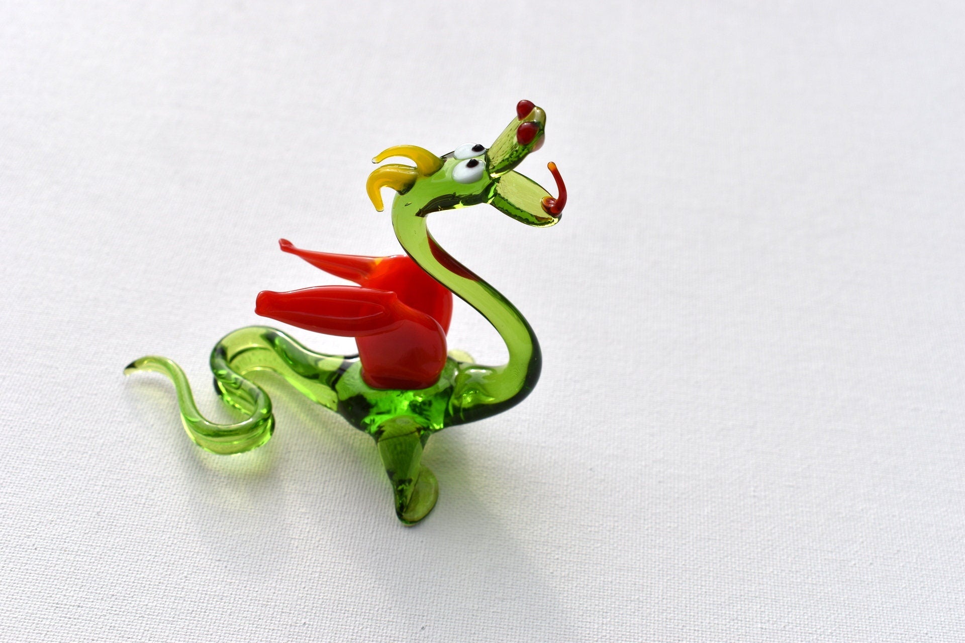 Green Glass Dragon Figurine: Hand-Made Flame Work Sculpture