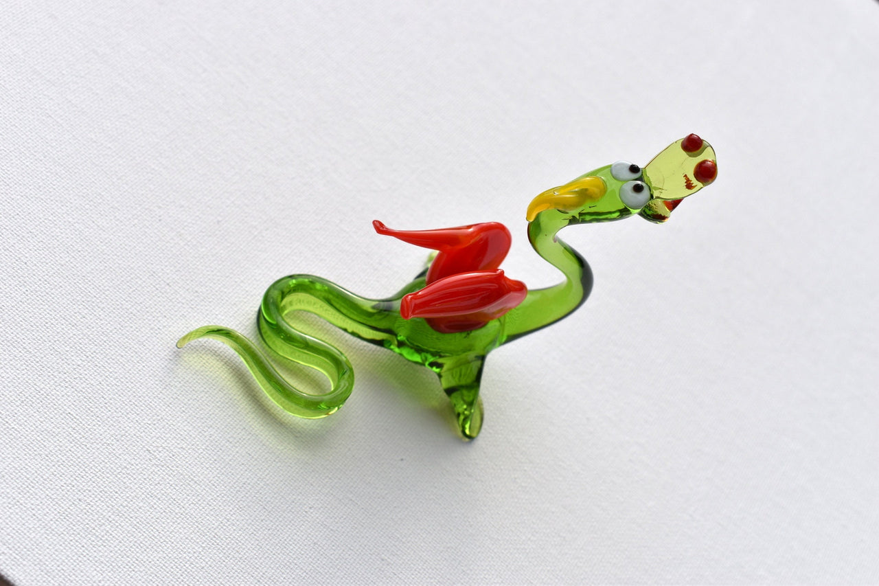 Dragon Statue, Fantasy Decor, Green Glass Dragon, Glass Sculpture, Dragon Gifts, Dragon Decor, Fantasy Art, Red Wings, Blown Glass, Art