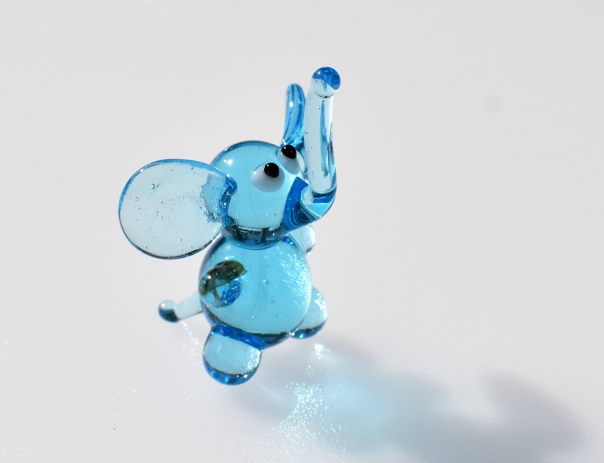 Tiny Blue Glass Elephant Figurine: Handmade Good Luck Charm