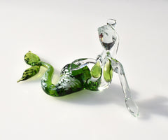 Green Glass Mermaid Figurine: Handmade Flame Work Art, 7.5"